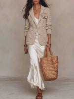 Chic Floral-Accented Cable-Knit Blazer