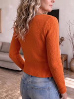 Women's Orange Knit Square Neck Asymmetrical Button Sweater