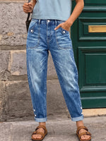Chic Button-Accented Pocket Denim Jeans