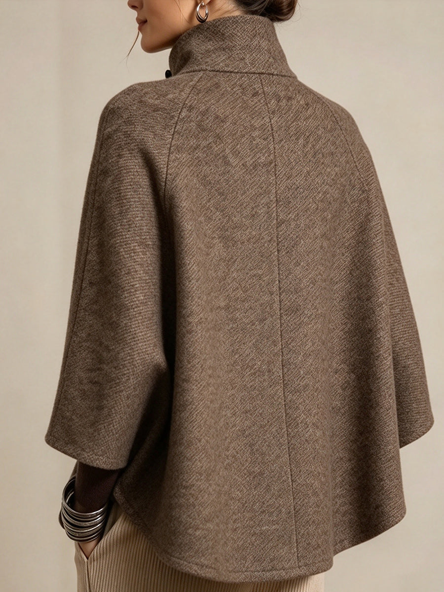 Elegant High-neck Tweed Cape Coat