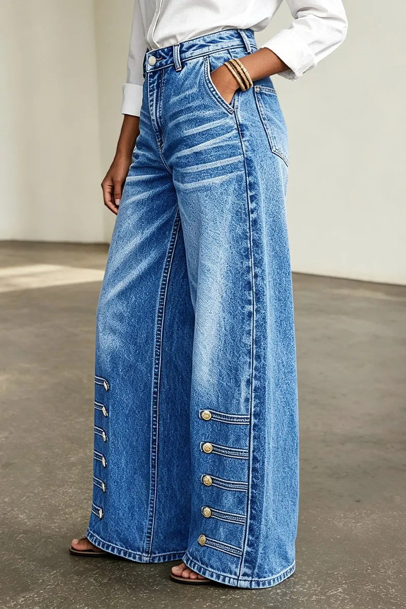 Stylish Casual Button-detail Jeans