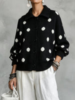 Chic Polka-Dot Collared Knit Cardigan