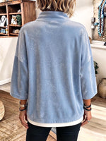 Women's Solid Color Stand Collar 3/4 Sleeve Casual Loose Velvet Pullover Top