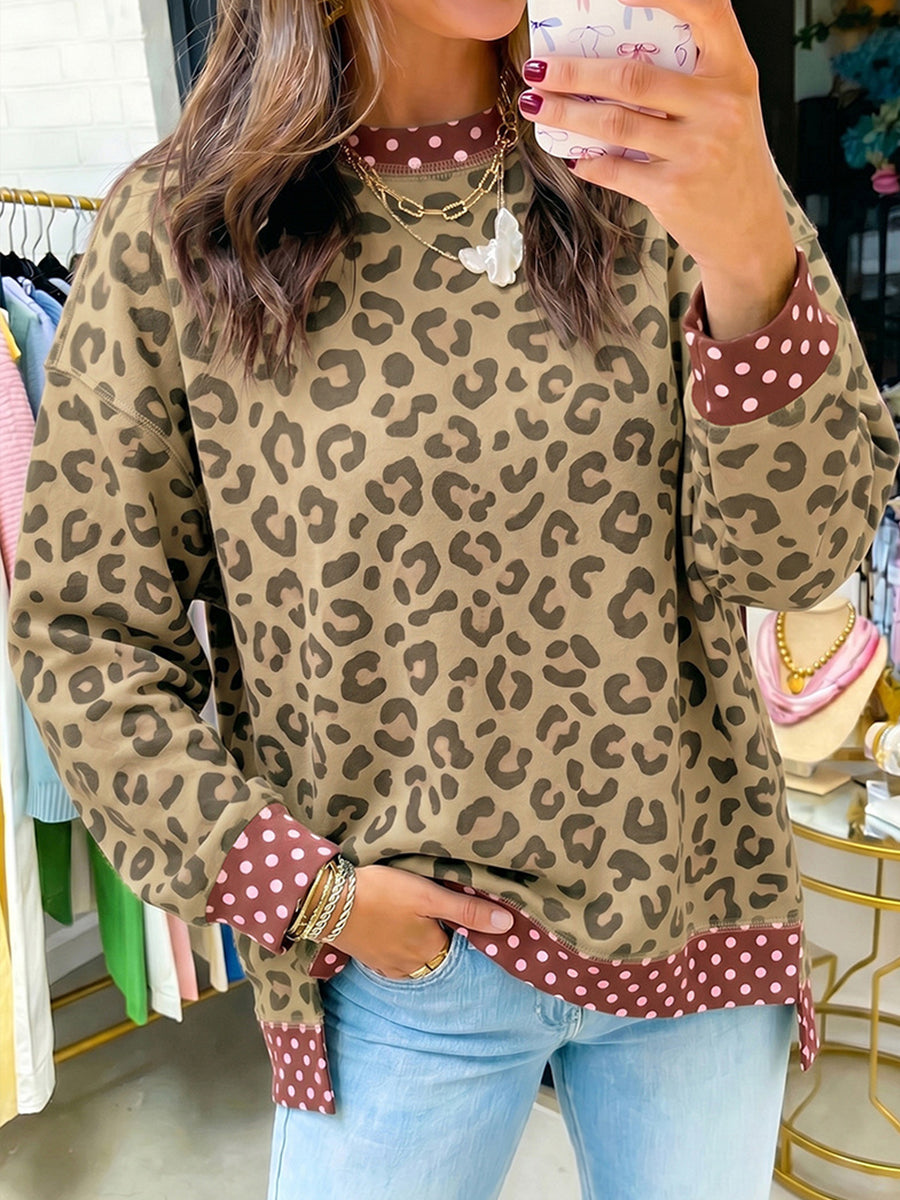 Chic Leopard&Polka Dot Print Sweatshirt