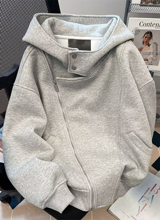 Casual Asymmetric Zip-up Hoodie