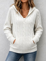 Casual Cable-knit V-neck Sweater With Hood