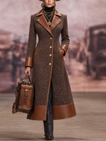 Vintage-style Glamorous Patchwork Leather And Wool-blend Long Coat
