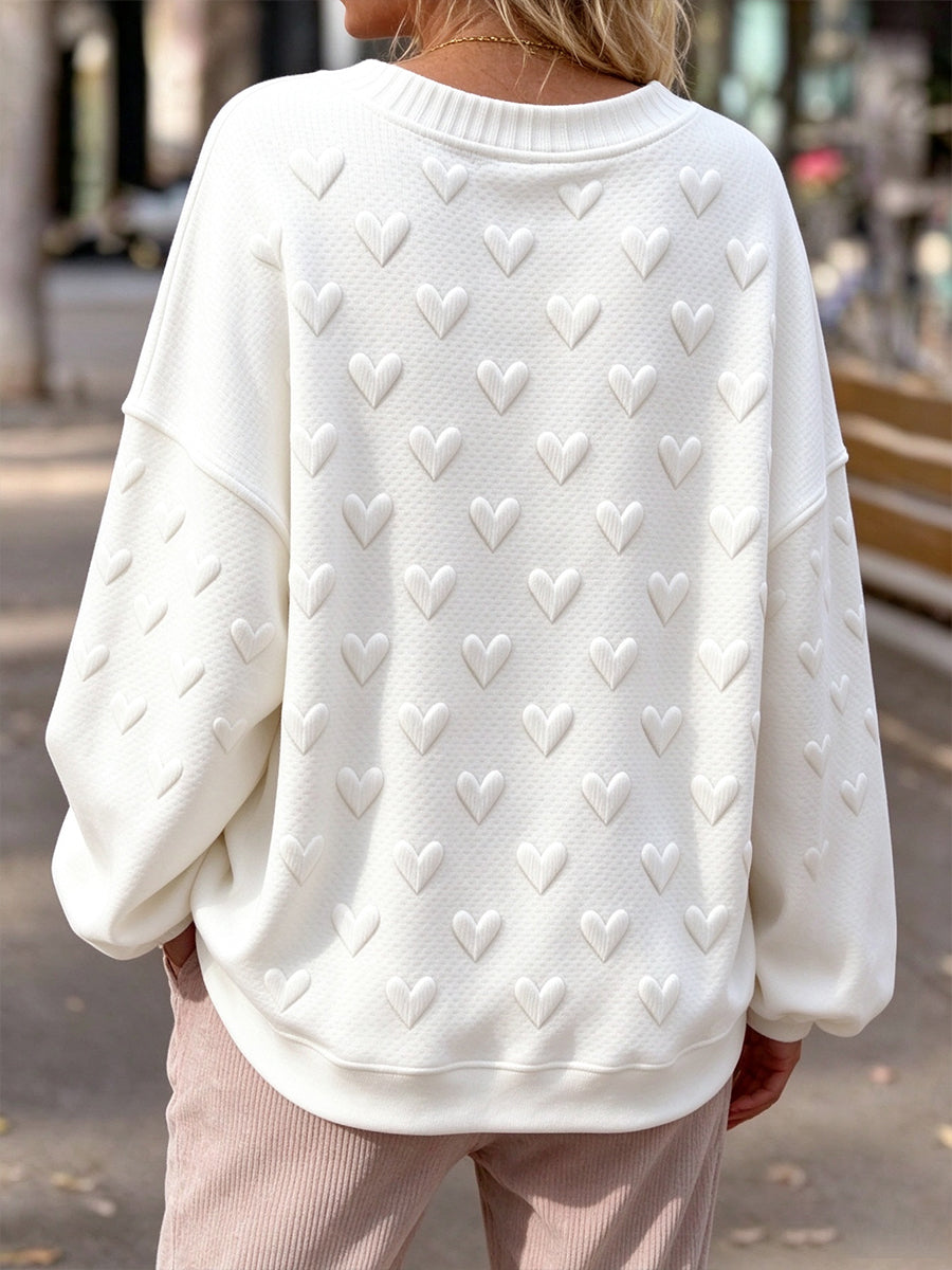 Textured 3D Heart V-Neck Pullover