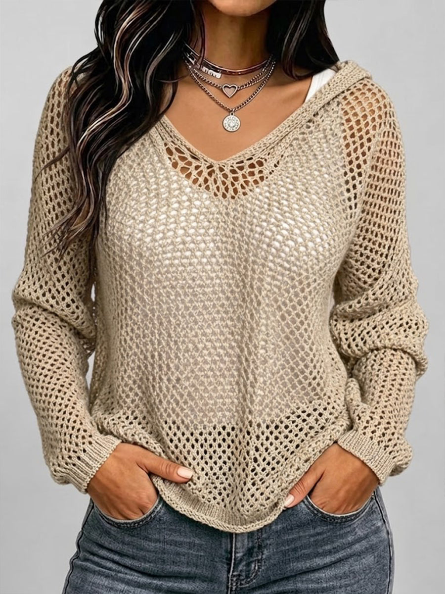 Casual Hooded Cotton Knit Top