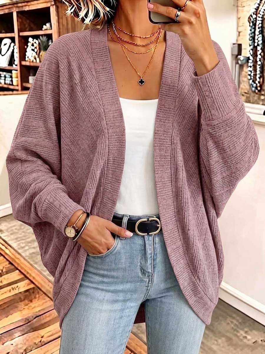 Women's Solid Color V-neck Long Sleeve Casual Loose Knit Cardigan