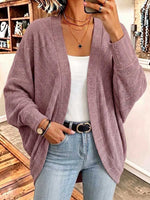 Women's Solid Color V-neck Long Sleeve Casual Loose Knit Cardigan