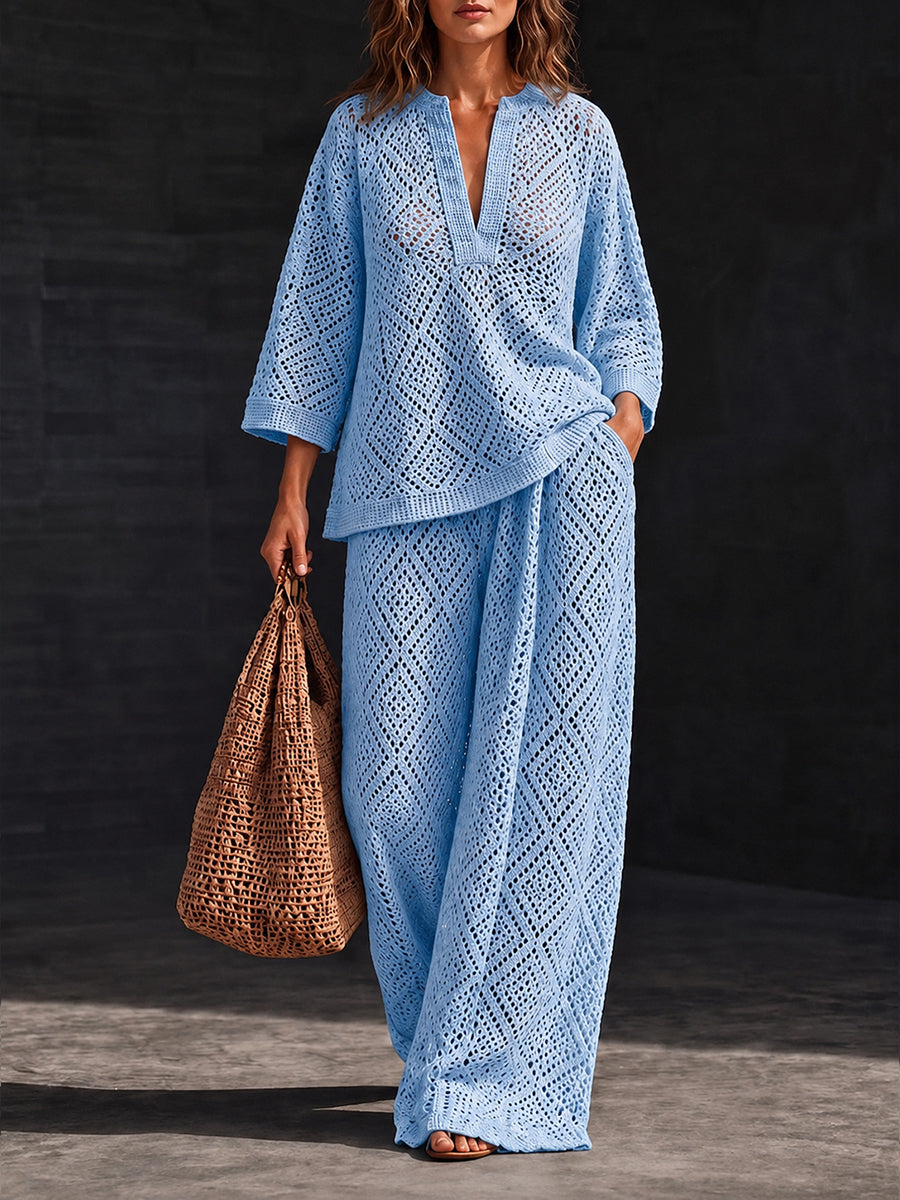 Comfortable And Casual Cotton Crochet Two-piece Set