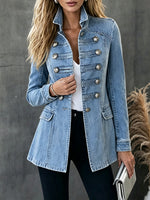 Stylish And Casual Military-style Denim Jacket