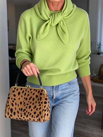 Casual Vibrant Lime Green Sweater Scarf Set