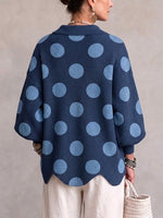 Oversized Polka-dot Knit Cardigan With Large Metal Buttons And Collar