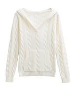 Casual Cable-knit V-neck Sweater With Hood