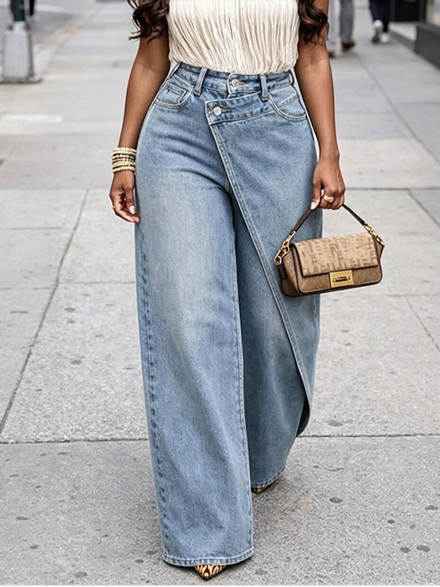 Casual Wide-leg Jeans With An Asymmetric Overlapping Front