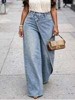 Casual Wide-leg Jeans With An Asymmetric Overlapping Front