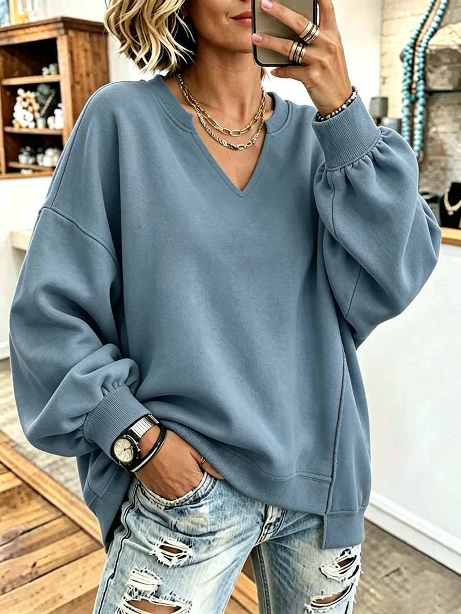Casual Oversized Cozy Striped Sweatershirt