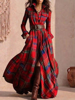 Retro Plaid Asymmetrical Slim-fit Dress