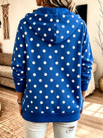 Chic Royal Blue Polka Dot Oversized Zip-Up Hoodie