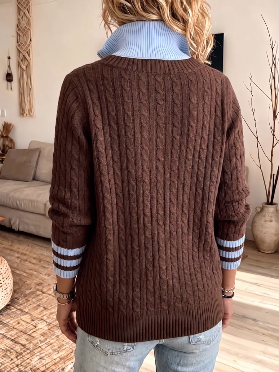 Sporty Layered-Look Cable-Knit Sweater