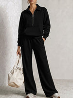 Half‑zip Collared Sweatshirt & Wide‑leg Sweatpants Set