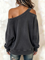 Edgy Chic Asymmetric Cold-shoulder Zipper Pure Cotton Sweatshirt