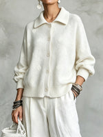 Chic Polka-Dot Collared Knit Cardigan