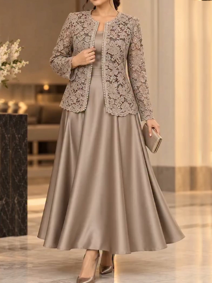 Lace Jacket And Satin Maxi Skirt Two-piece Set