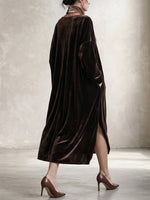 Elegant Brown Velvet V-neck Maxi Dress With Scarf