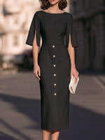 Women's Solid Color Classic Off-shoulder Flared Sleeve Elegant Slim-fit Dress