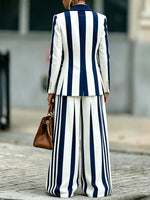Chic Navy and White Striped Tailored Blazer
