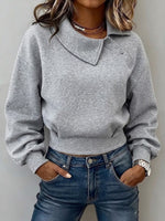 Casual Asymmetric-neck Cropped Sweatshirt