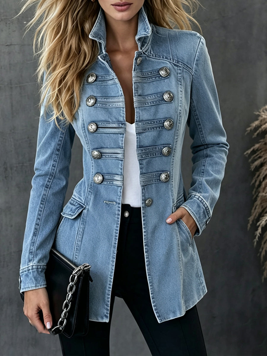 Stylish And Casual Military-style Denim Jacket