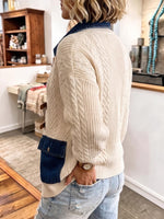 Women's Denim Spliced Cable Knit Cardigan