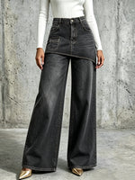 Casual Wide-leg Jeans With Layered Panel Detailing