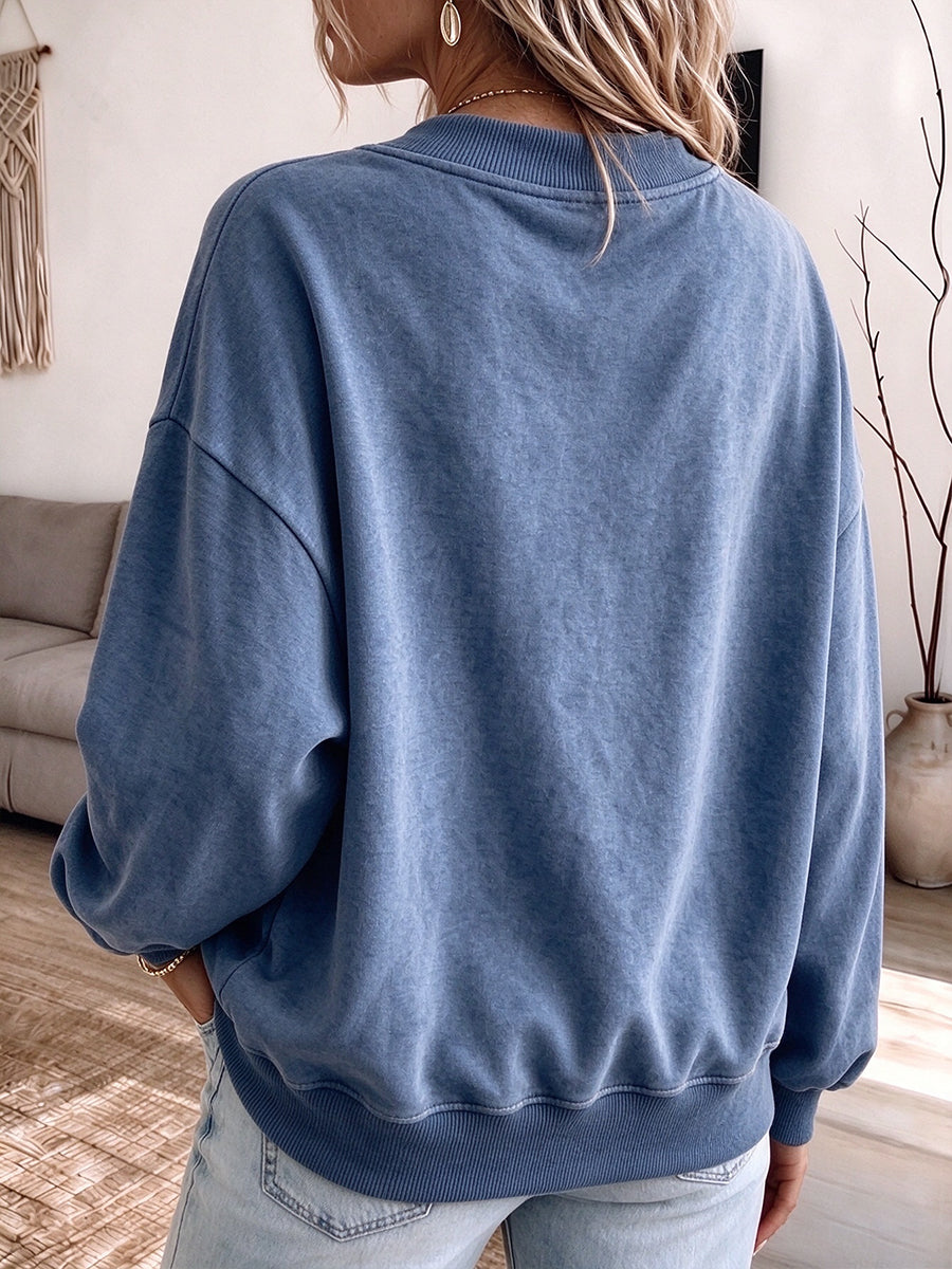 Cozy V-Neck Half-Zip Mineral-Wash Pullover