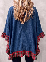 Western Denim & Tartan Plaid Ruffle-Trim Open Cardigan