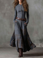 Women's Stand Collar Long Sleeve Slim Fit Plaid Print Asymmetrical Patchwork Dress