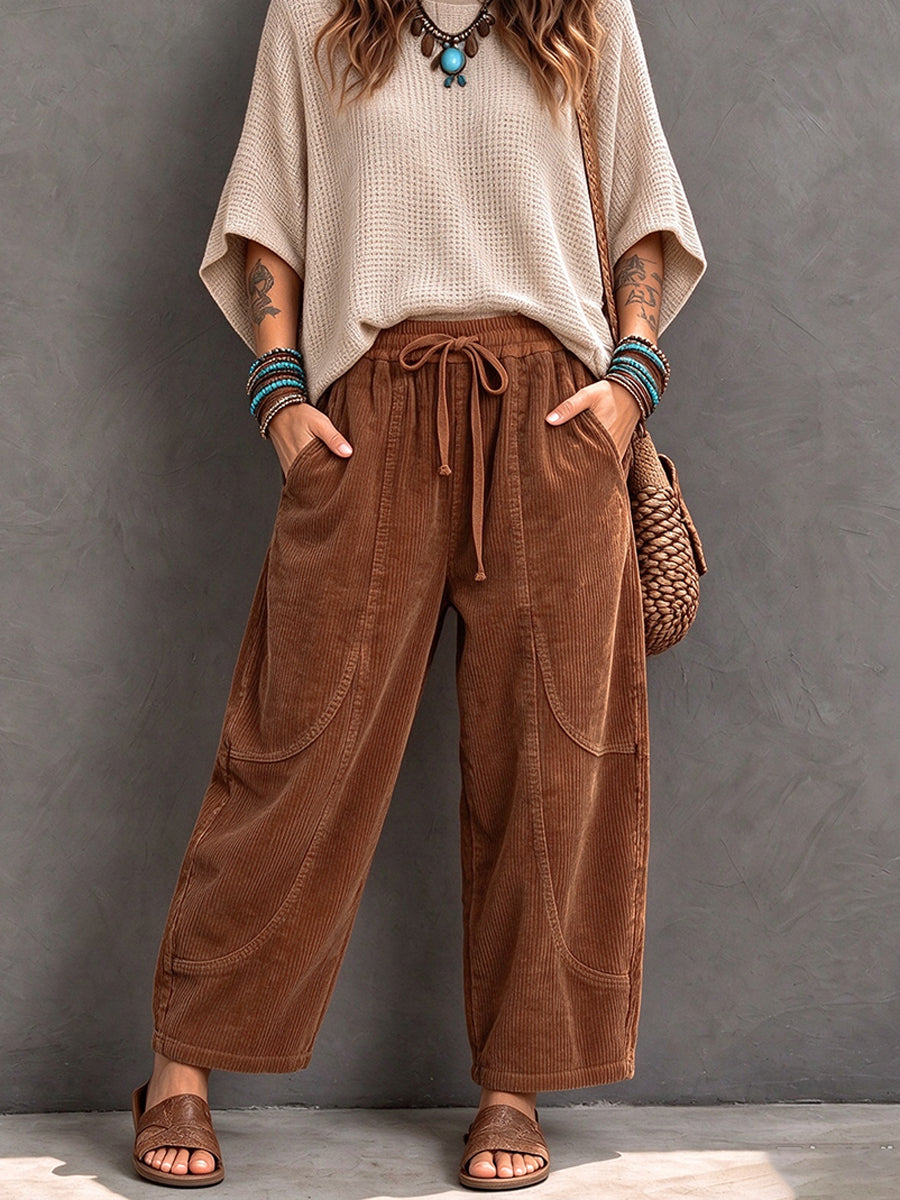 Casual Corduroy Harem Pants With Elastic Waist