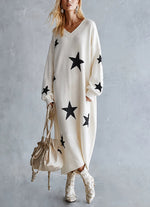 Cozy Star-patterned Loose-fit Knitted Maxi Dress