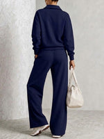 Half‑zip Collared Sweatshirt & Wide‑leg Sweatpants Set