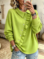 Casual Vibrant Lime Green Asymmetrical Zip-up Sweatshirt