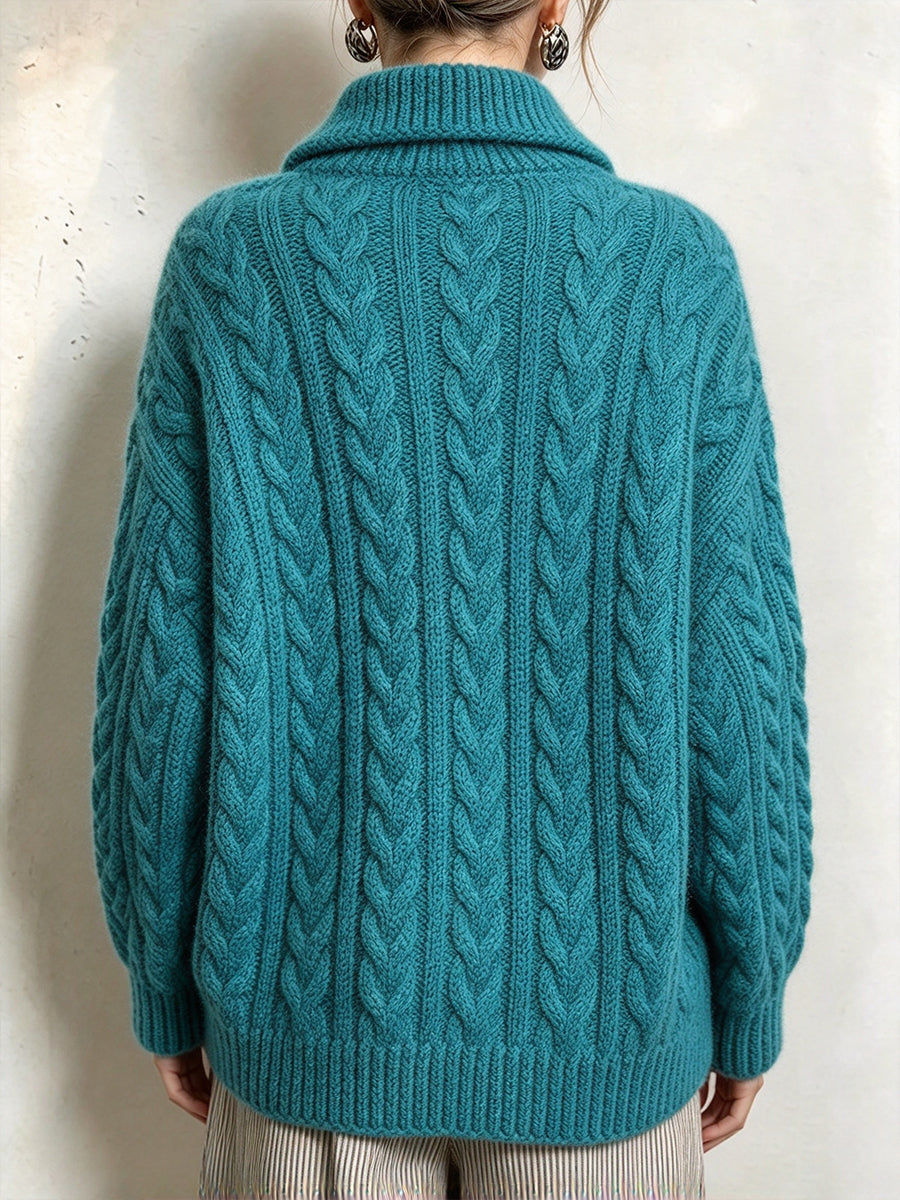 Casual Cable-knit Wool-blend Cardigan