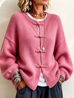 Thick-knit Cardigan With Vintage-style Frog Closures