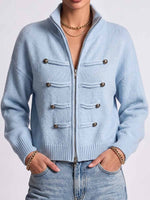 Women's Solid Color Stand Collar Long Sleeve Casual Loose Knit Cardigan