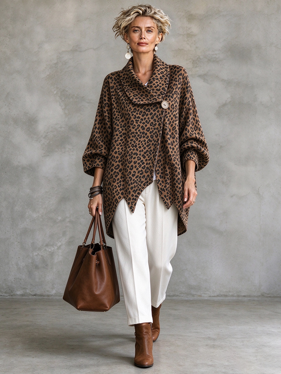 Boho Luxury Leopard Print Asymmetric Button Top