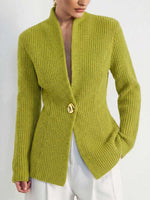 Bright Green Chunky Knit Single-button Cardigan