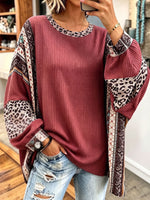 Boho Cozy Oversise Mixed-print Long-sleeve Top